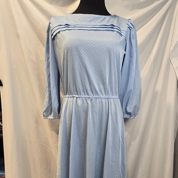 Vintage Lady Carol Blue Dress Size 16 Polyester Dots - Picture 1 of 11